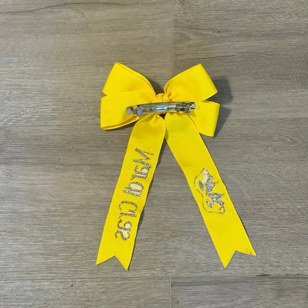 Yellow Mardi Gras Hair Bow Snap Clip Large Ribbon Barrette Party Accessory